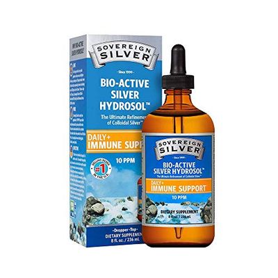 Sovereign Silver Bio-Active Silver Hydrosol for Immune Support - Colloidal Silver Liquid - 10 ppm, 8oz (236mL) - Dropper