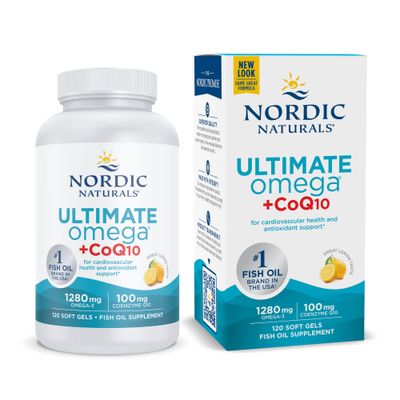 Nordic Naturals Ultimate Omega + CoQ10, Lemon - 120 Soft Gels - 1280 mg Omega-3 + 100 mg CoQ10 - Heart Health, Cellular Energy, Antioxidant Support - Non-GMO - 60 Servings