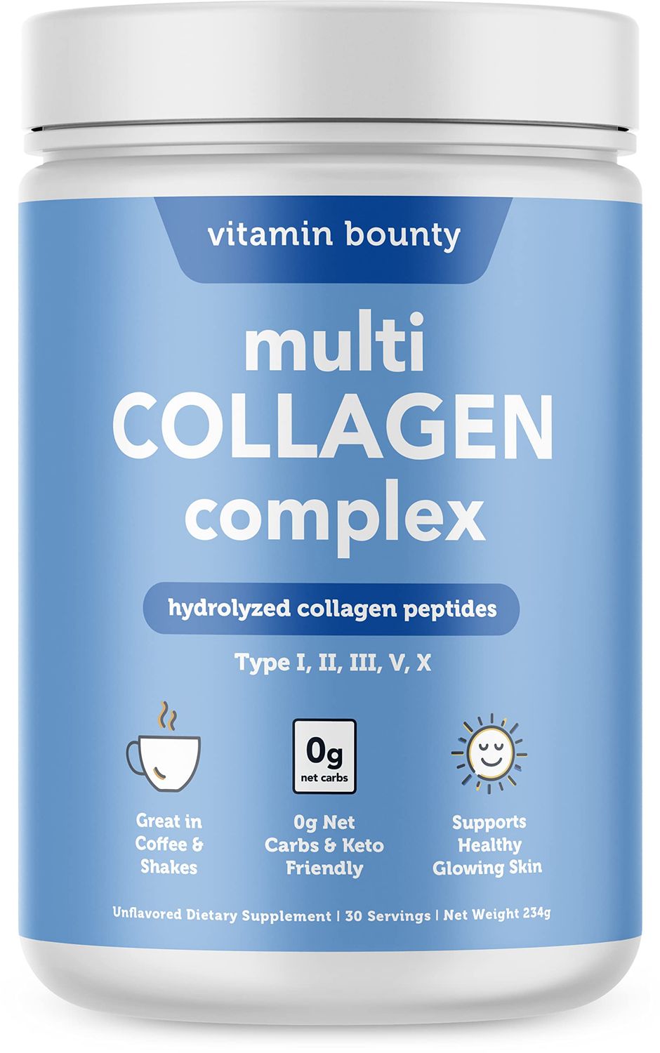 Vitamin Bounty Multi Collagen Complex - 5 Types of Collagen for Skin, Bone, and Muscle Strength - Supports Hydration, Skin Elasticity, and Healthy Joints - Natural Ingredients