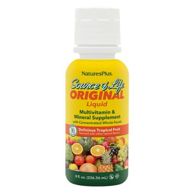 Natures Plus Source of Life Liquid, Tropical Fruit - 8 fl oz - Multivitamin &amp; Mineral Supplement - Gluten Free, Vegetarian - 8 Servings