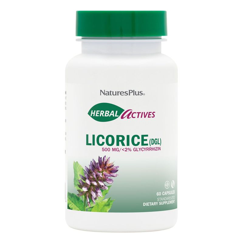 NaturesPlus Herbal Actives Licorice (DGL) 500 mg - 60 Capsules, Pack of 2 - Supports Healthy Digestion &amp; Overall Well-Being - Vegetarian, Gluten Free - 120 Total Servings