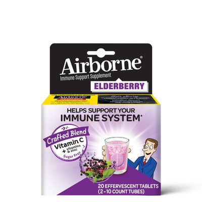 Airborne Elderberry + Zinc &amp; Vitamin C Effervescent Tablets, Immune Support Supplement With Powerful Antioxidant Vitamins A C E, 20 Fizzy Drink Tablets, Elderberry Flavor