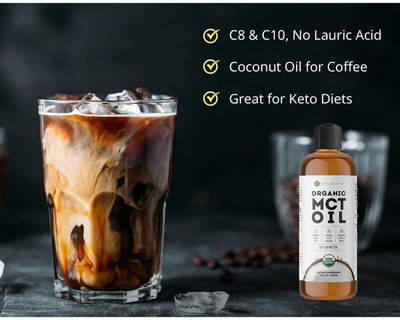 Kate Naturals MCT Oil for Coffee. Pure Coconut MCT C8 and C10 Oil (8oz, Organic, Unflavored)