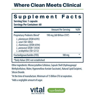 Hyperbiotics Vital Nutrients Prebiotic + Probiotic 60 Billion CFU (Prev. Pre+Pro 60B) | High-Potency Immune & Upper Respiratory Probiotic | Reduce Gas & Bloating | Shelf-Stable | Vegan | 30 Capsules