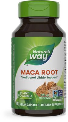 Nature&#39;s Way Maca Root, Traditional Libido Support*, 525 mg per Serving, Non-GMO Project Verified, 100 Vegan Capsules (Packaging May Vary)