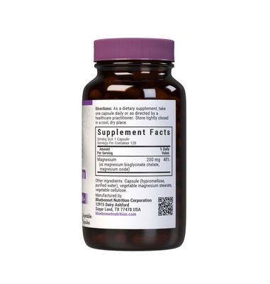 Bluebonnet Nutrition Albion Buffered Chelated Magnesium 200 mg, Magnesium Oxide, Stress Relief, Vegan, Non GMO, Gluten Free, Soy Free, Milk Free, Kosher, 120 Vegetable Capsules, 2 Month Supply