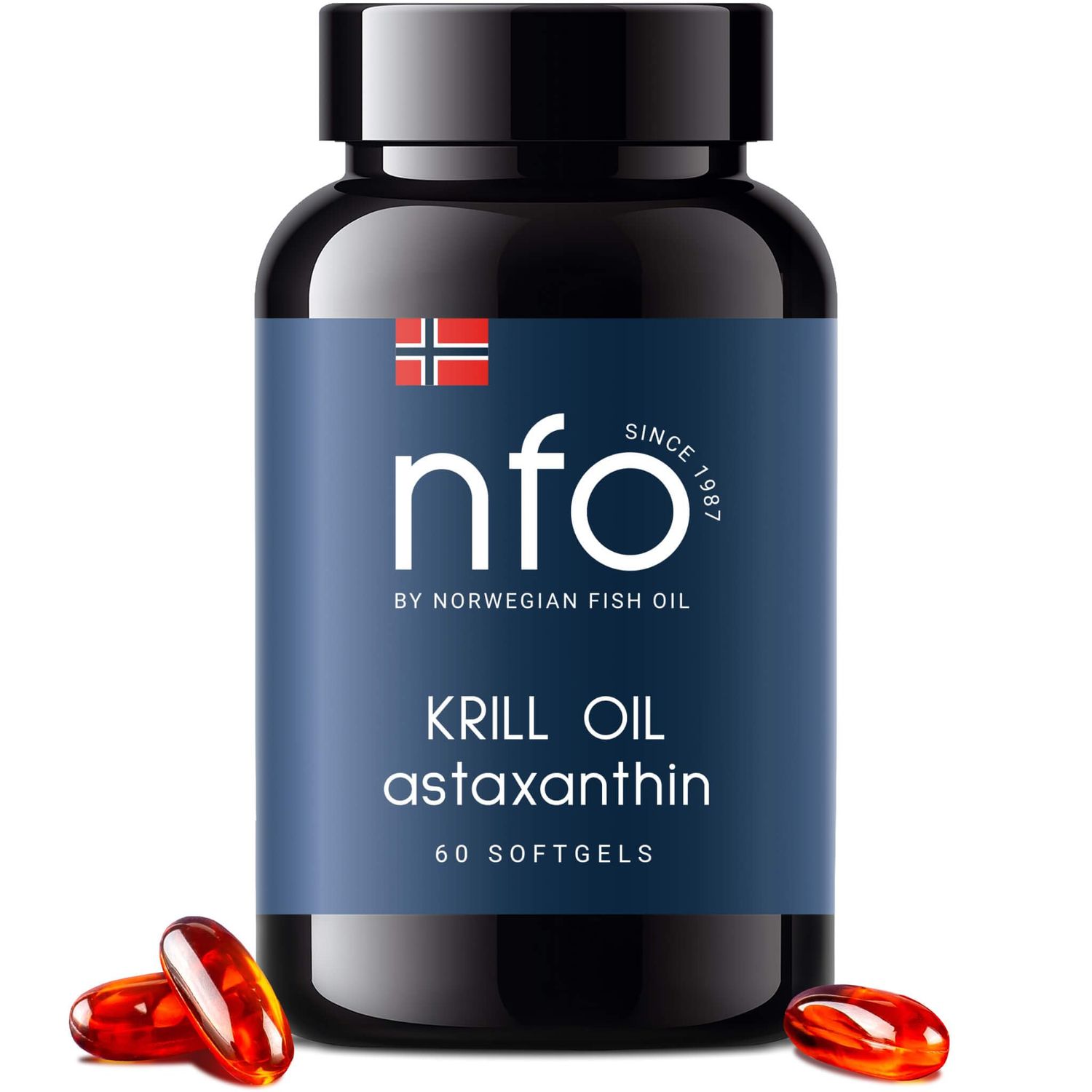 NFO Omega 3 Krill Oil Astaxanthin [60 Capsules] Antarctic Krill Oil High Strength of EPA &amp; DHA with Astaxanthin and Fish Gelatin Natural Complex from Freshly Caught Wild Krill Produced in Norway