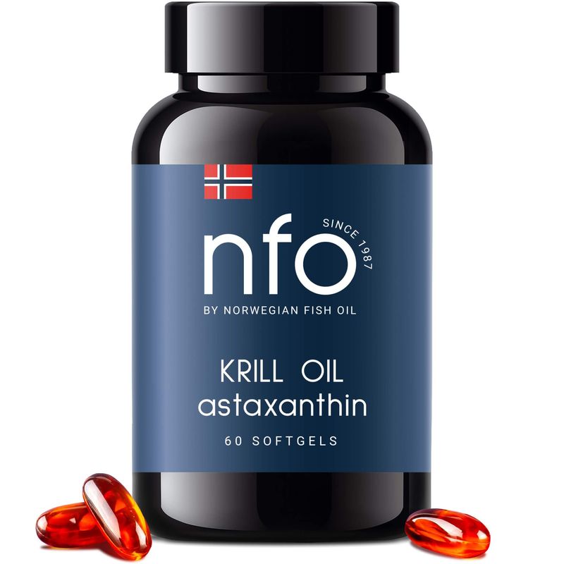 NFO Omega 3 Krill Oil Astaxanthin [60 Capsules] Antarctic Krill Oil High Strength of EPA &amp; DHA with Astaxanthin and Fish Gelatin Natural Complex from Freshly Caught Wild Krill Produced in Norway