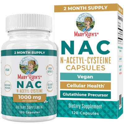 MaryRuth Organics Nutritional Supplement Capsule, N-Acetyl Cysteine, 2 Month Supply, NAC 1000mg Per Serving, Vegan, Non-GMO, Gluten Free, 120 Count