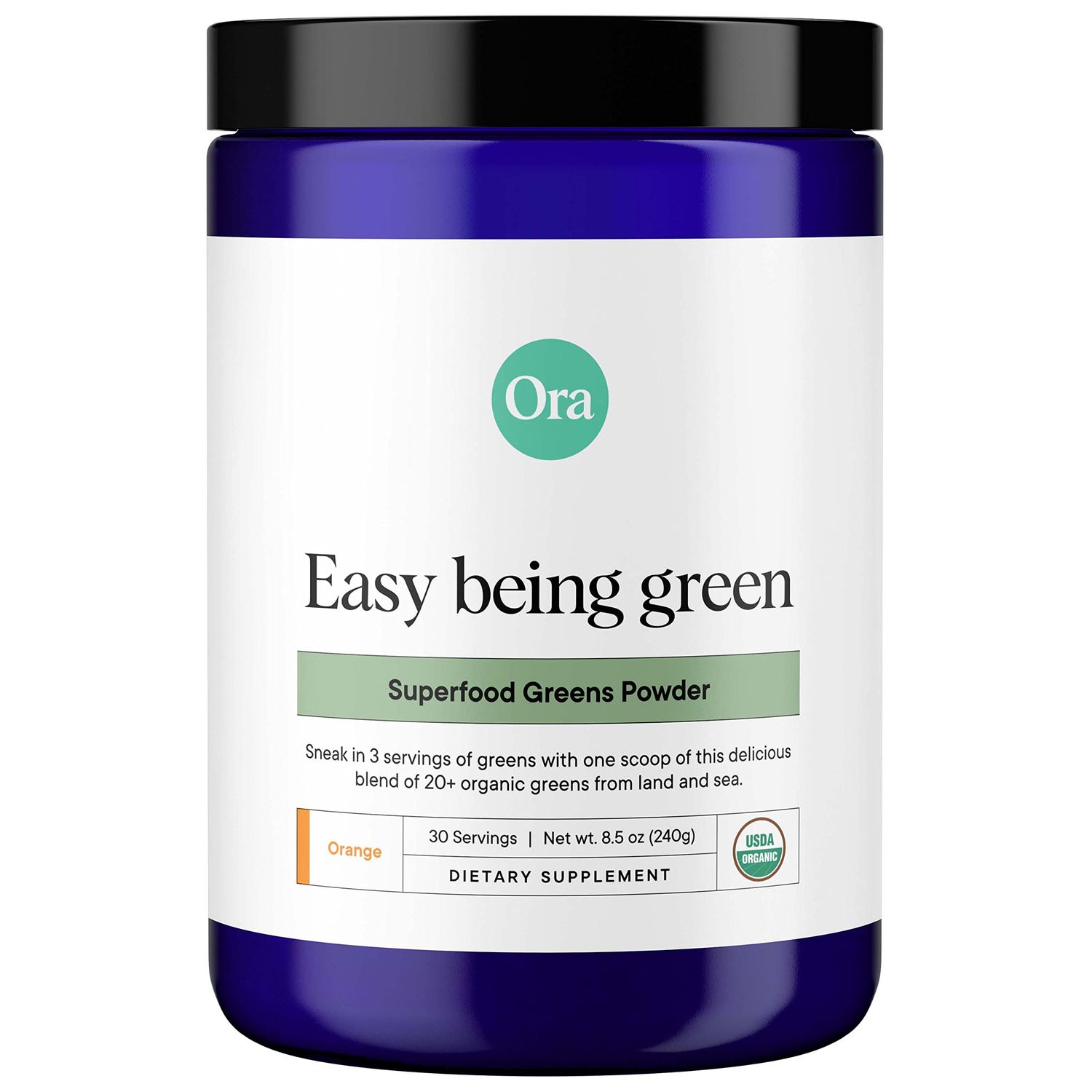 Ora Organic Greens Powder - Vegan, Gluten-Free, Organic Super Greens Drink for Energy and Detox | Antioxidants &amp; Adaptogenic Herbs | 20+ Superfood Greens Blend - Citrus Flavor, 30 Servings