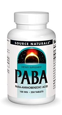 Source Naturals PABA, Para-Amino Benzoic Acid, 100 mg Dietary Supplement - 250 Tablets