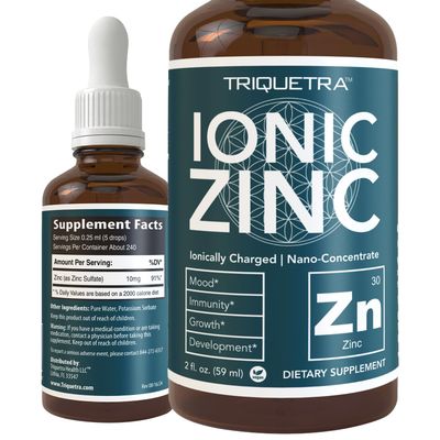 Ionic Liquid Zinc - 8 Month Supply, Adjustable Doses for Entire Family - Zinc Sulfate Form, Vegan, Glass Bottle - Immunity, Brain, Thyroid Support - Best Absorption of Zinc Supplements (2 oz.)