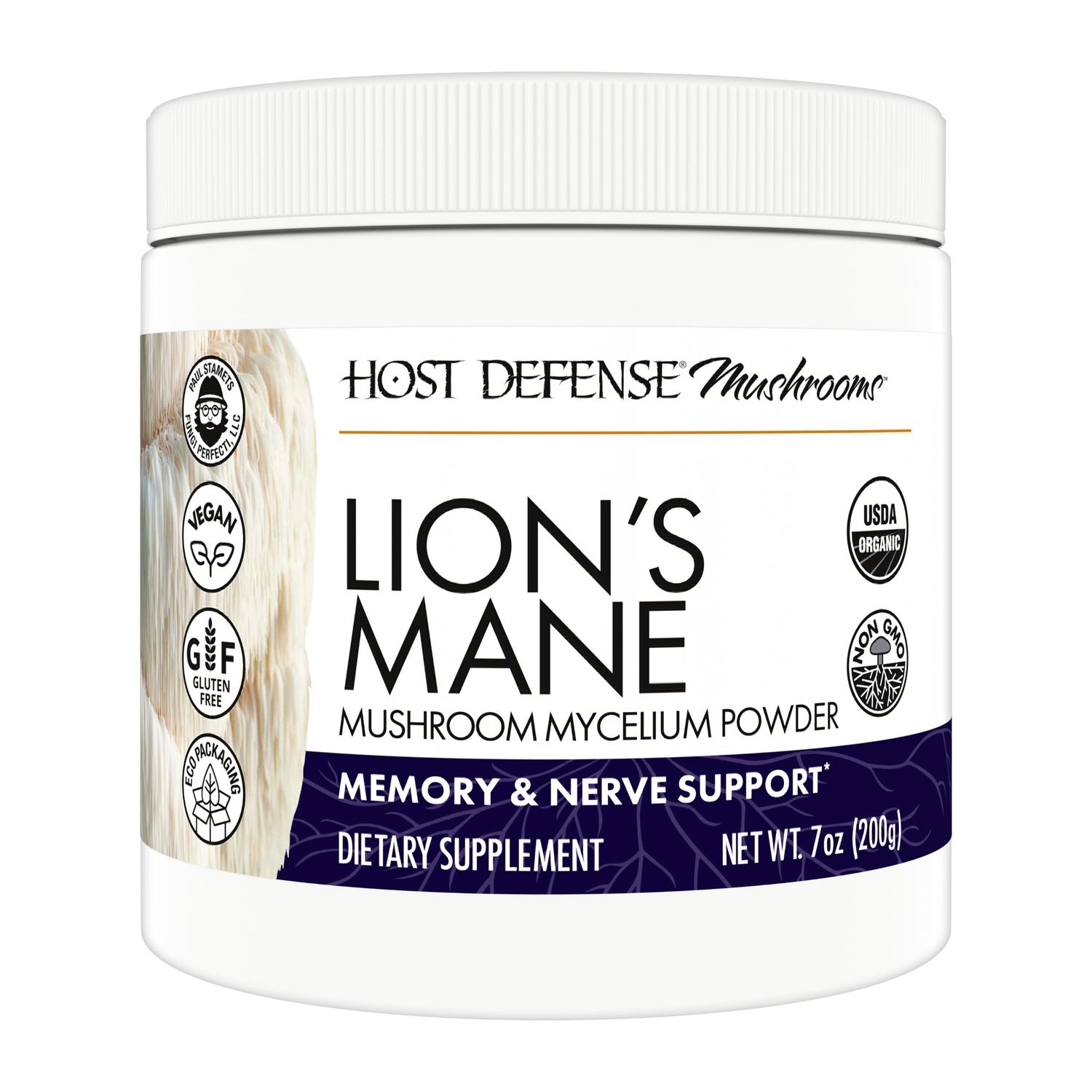 Host Defense Lion&#39;s Mane Powder - Brain Health Support Supplement - Mushroom Supplement to Support Focus &amp; Memory Function - Immune &amp; Nervous System Support Supplement - 7 oz (133 Servings)*