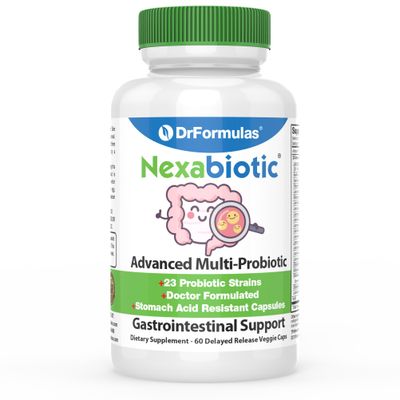 DrFormulas&#39; Best Probiotics for Women &amp; Men | Nexabiotic Multi Probiotic with Saccharomyces Boulardii, Lactobacillus Acidophilus, B. infantis, Prebiotic 60 Count Capsules (Not Pearls)