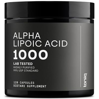 Toniiq 1000mg Ultra High Strength Alpha Lipoic Acid Capsules - Highly Purified 99%+ USP Standard - 120 Capsules ALA Supplement