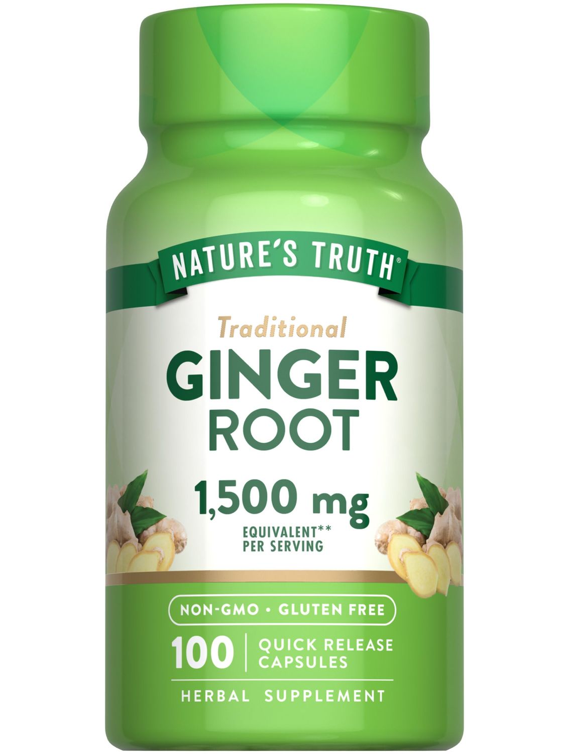 Nature&#39;s Truth Ginger Root Capsules | 1,500mg | 100 Count | from Ginger Root Extract | Non-GMO and Gluten Free Supplement