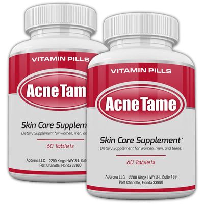 Acne Tame 2 Pack- Clear Skin Supplements Pill- Tablets for Oily Skin Treatment, Spots, Blemishes, &amp; Sebum Control for Women, Men, &amp; Teens