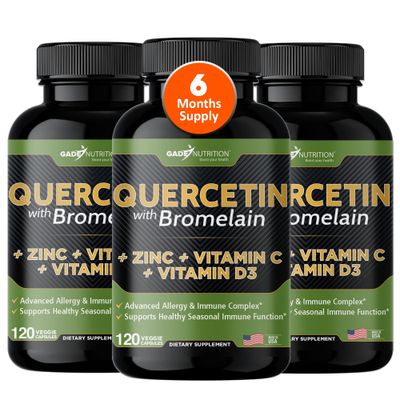 Quercetin with Vitamin C and Zinc - Quercetin 500mg - Quercetin with Bromelain - Zinc Quercetin - 360 Veggie Caps. Quercetin Supplements + Vitamin D3 (Non-GMO, Gluten-Free, Vegan) - 6 Month Supply