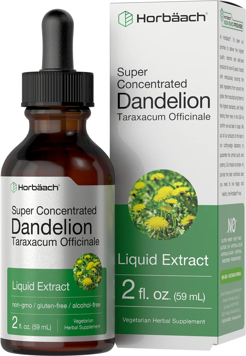 Horbach Dandelion Root Extract | 2 fl oz | Super Concentrated | Alcohol Free Liquid Tincture | Vegetarian, Non-GMO, Gluten Free