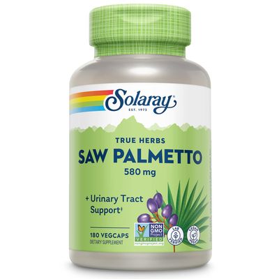 Solaray Saw Palmetto Berry 580 mg, Healthy Prostate and Urinary Tract Support from Fatty Acids &amp; Plant Sterols for Men and Women, Non-GMO, Vegan &amp; Lab Verified, 180 VegCaps, 180 Servings