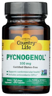 Country Life Pycnogenol 100mg - French Maritime Pine Bark Extract Antioxidants Supplement - Supports Cardiovascular Health - No Yeast, Corn, Wheat, Soy, Milk, Salt, Preservatives - 30 Capsules