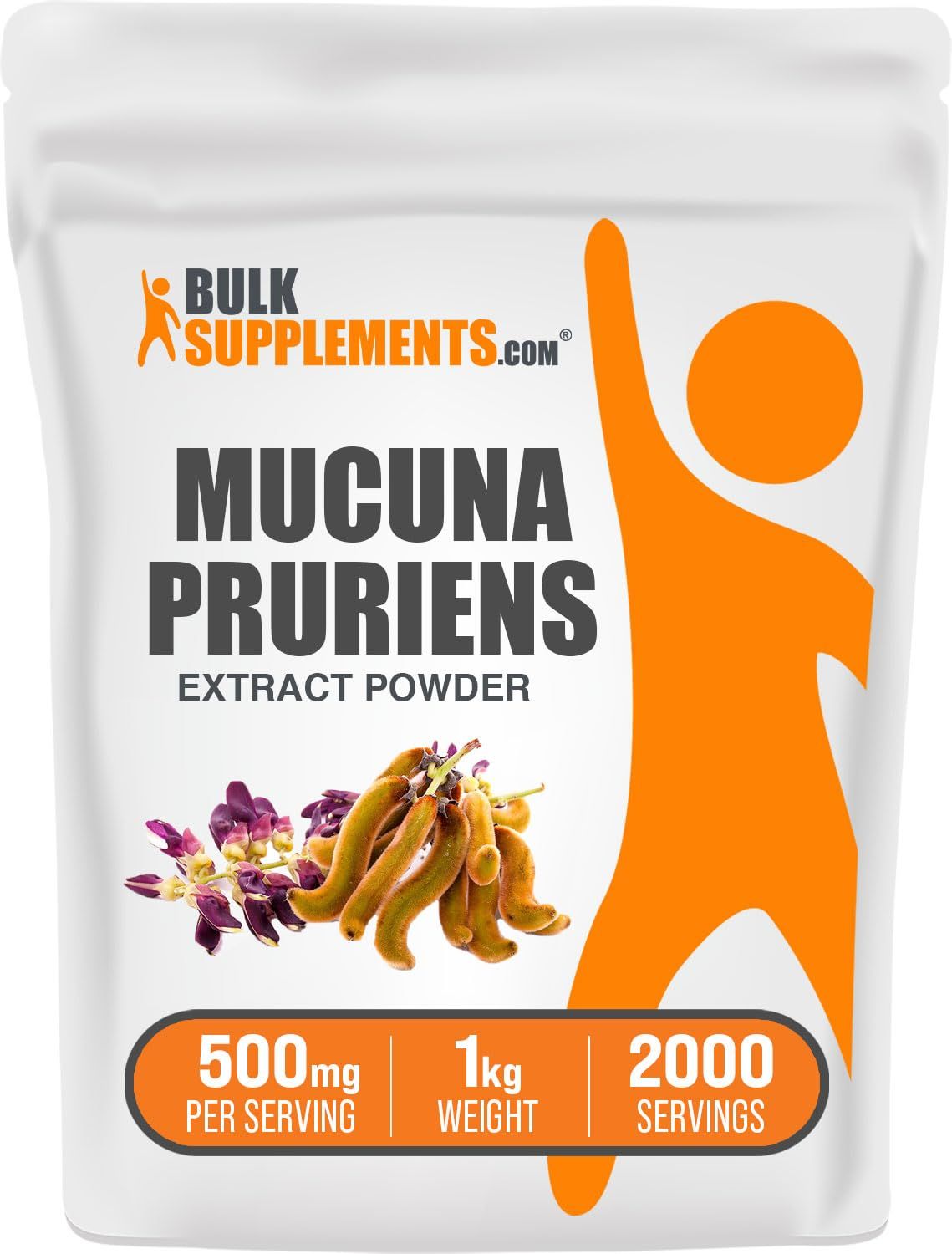 BulkSupplements.com Mucuna Pruriens Extract Powder - Mucuna Pruriens Supplements, Mucuna Pruriens Powder - Vegan &amp; Gluten Free, 500mg per Serving, 1kg (2.2 lbs) (Pack of 1)