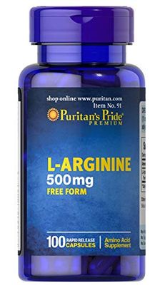 Puritan&#39;s Pride L-Arginine 500 mg, Heart Health Support, 100 Count