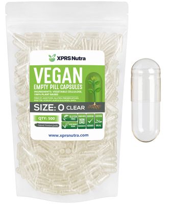 XPRS Nutra Size 0 Empty Capsules - 500 Count Clear Empty Vegan Capsules - Vegetarian Empty Pill Capsules - DIY Vegetable Capsule Filling - Veggie Pill Capsules Empty Caps