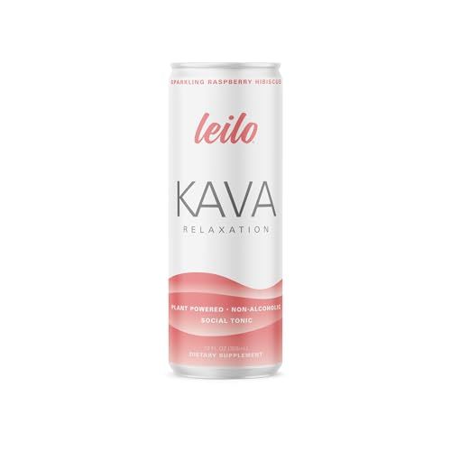 Leilo Calm in a Can | Sparkling Relaxation Drink with Kava | All Natural &amp; Gluten Free | Raspberry Hibiscus, 12 ounce, Pack of 12 | Packaging May Vary