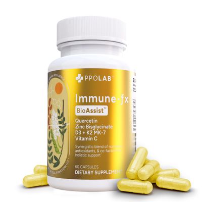 PPO Lab Immune-fx Zinc Immune Support Supplement with Quercetin 500mg, Antioxidant, Vitamin C, D3, Chelated Zinc, K2 MK7 for Histamine, DNA, Detox, Heart, Lung Health, 60 Vegan Capsules