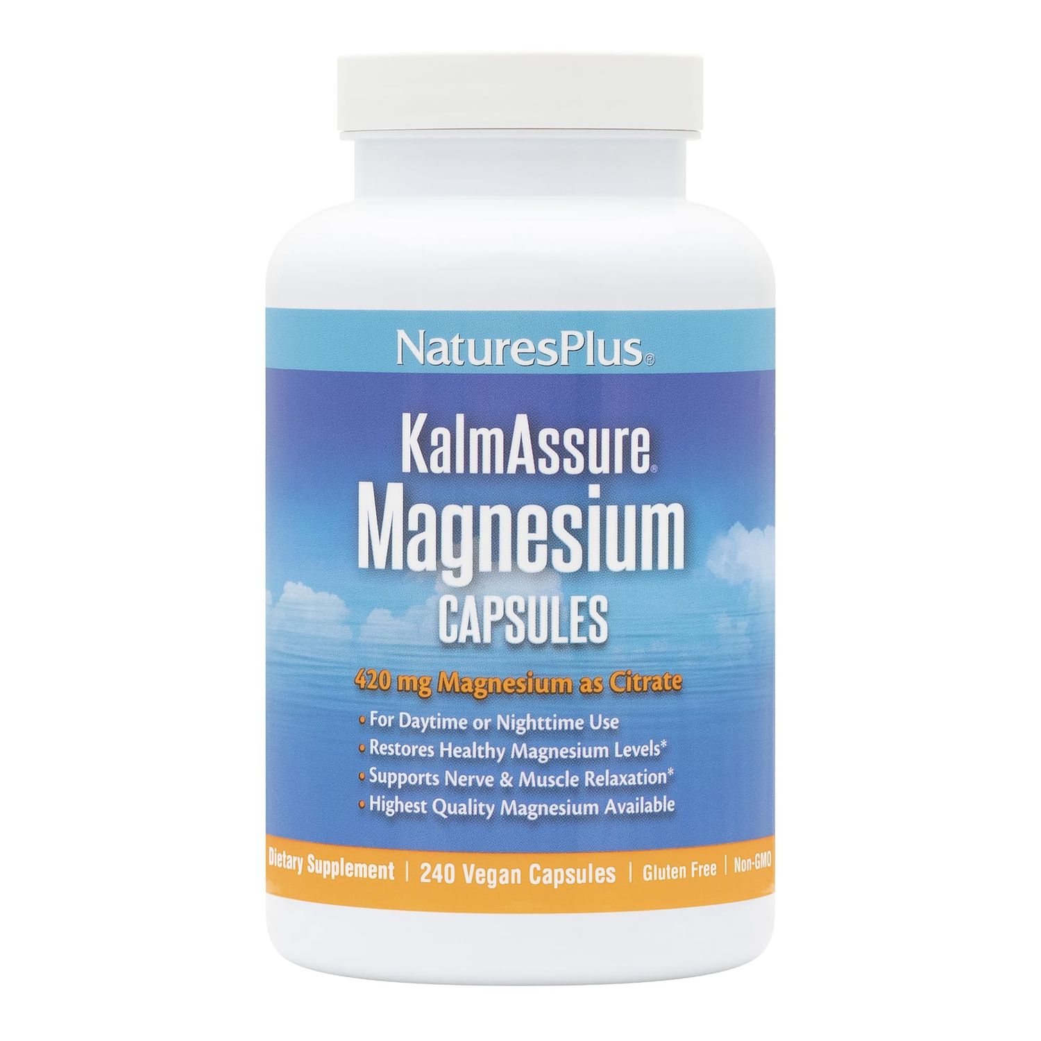 NaturesPlus KalmAssure Magnesium - 240 Vegan Capsules - Highly Bioavailable Magnesium Citrate - Supports Nerve &amp; Muscle Relaxation - 60 Servings