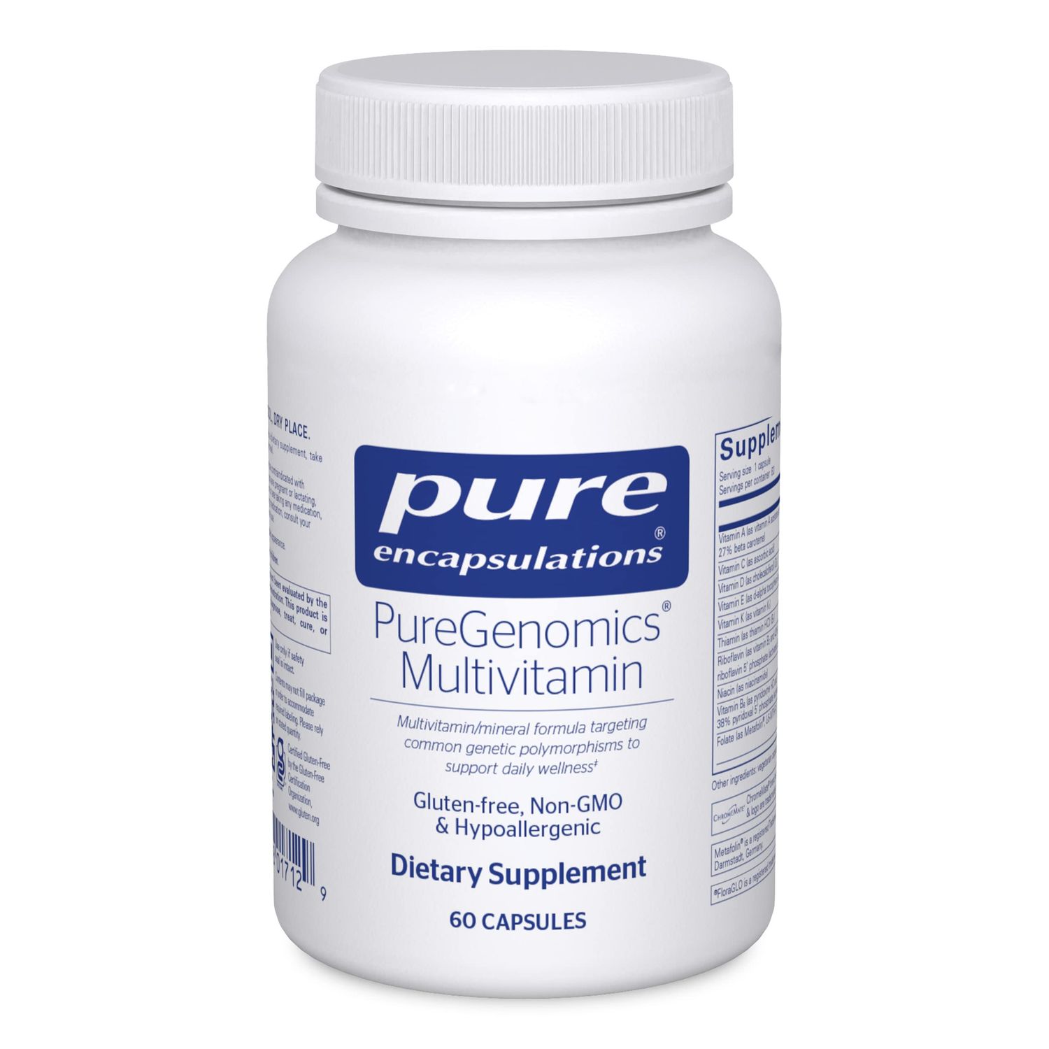 Pure Encapsulations PureGenomics Multivitamin - Supplement to Support Nutrient Requirements of Common Genetic Variations - with Vitamin A,B,C,D,E, K &amp; Minerals - 60 Capsules