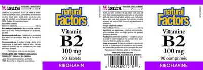 Natural Factors - Vitamin B2 Riboflavin 100mg, Support for Energy &amp; Normal Metabolism, 90 Tablets