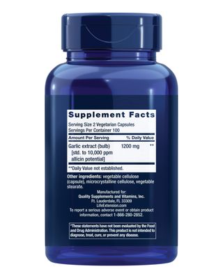 Life Extension Optimized Garlic, standardized Capsules for Heart Health, Immune Support, Cellular detoxification and Healthy platelet Function, Gluten-Free, Non-GMO, Vegetarian, 200 Capsules