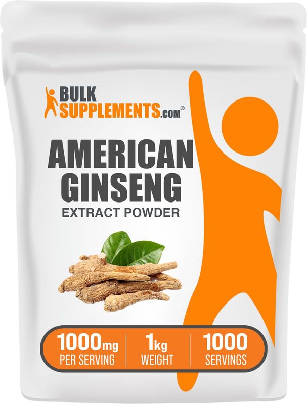 BulkSupplements.com American Ginseng Extract Powder - Ginseng Supplement, American Ginseng Powder, Ginseng Herbal Supplements - Gluten Free, 1000mg per Serving, 1kg (2.2 lbs) (Pack of 1)