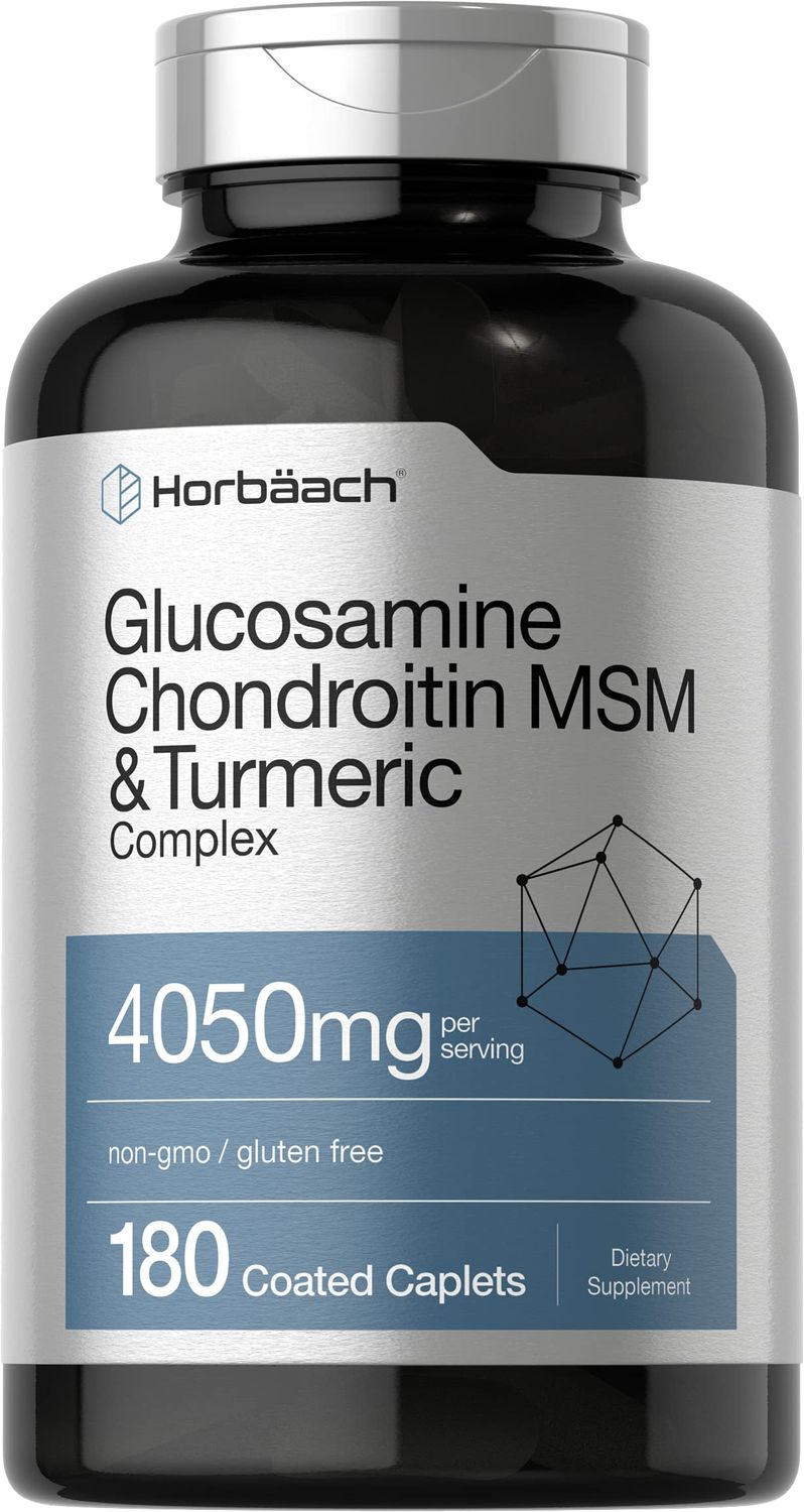 Horbach Glucosamine Chondroitin with Turmeric &amp; MSM | 4050 mg | 180 Caplets | Triple Strength Formula | Non-GMO, Gluten Free