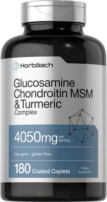 Horbach Glucosamine Chondroitin with Turmeric &amp; MSM | 4050 mg | 180 Caplets | Triple Strength Formula | Non-GMO, Gluten Free