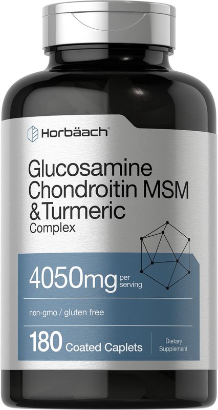 Horbach Glucosamine Chondroitin with Turmeric &amp; MSM | 4050 mg | 180 Caplets | Triple Strength Formula | Non-GMO, Gluten Free