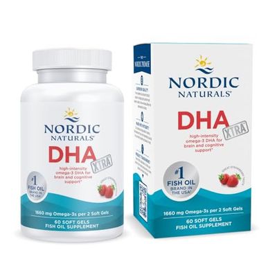 Nordic Naturals DHA Xtra, Strawberry - 60 Soft Gels - 1660 mg Omega-3 - High-Intensity DHA Formula for Brain &amp; Nervous System Support - Non-GMO - 30 Servings