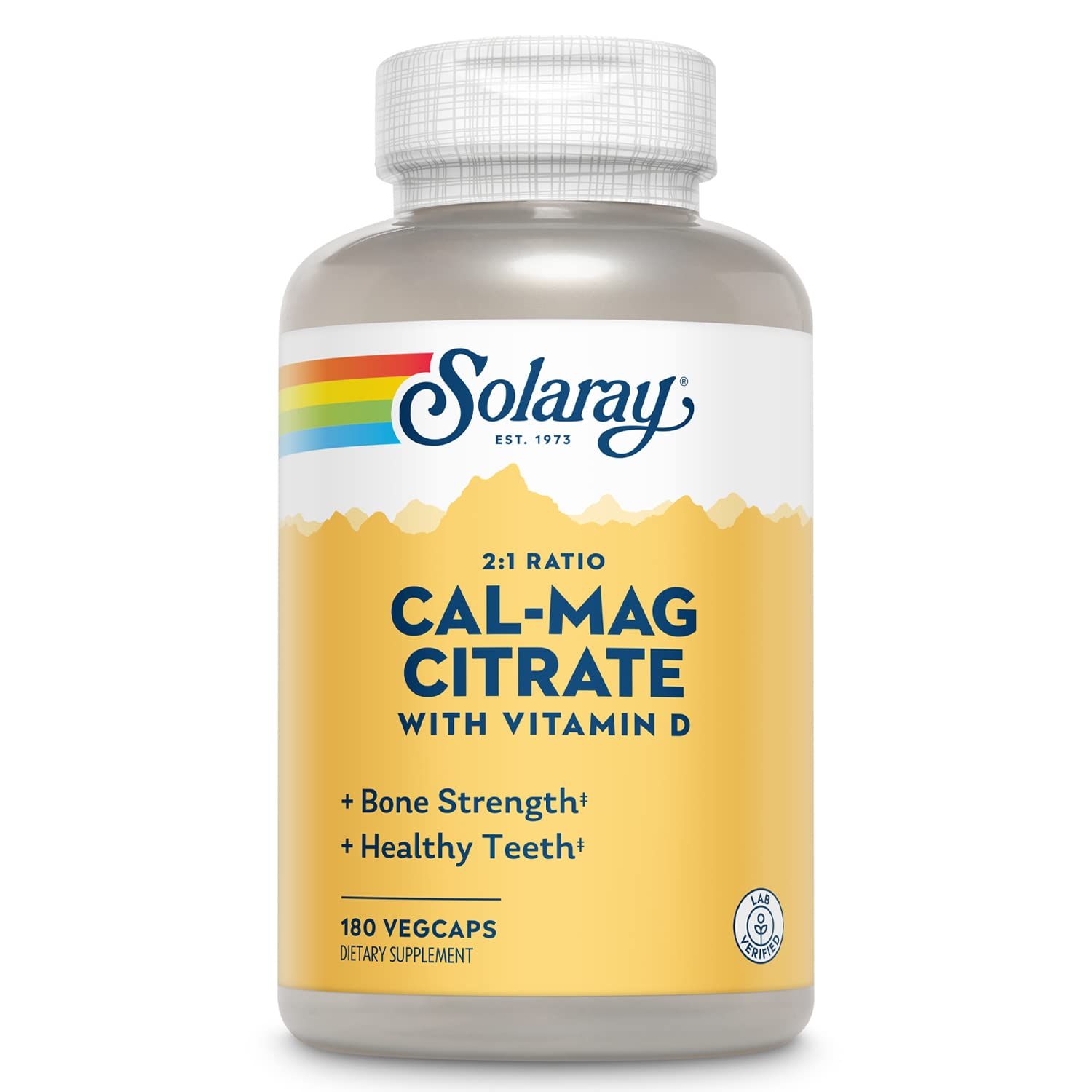Solaray Calcium &amp; Magnesium Citrate 2:1 Ratio w/Vitamin D-3, Healthy Bones, Muscle &amp; Nervous System Support, High Absorption 180 Capsules