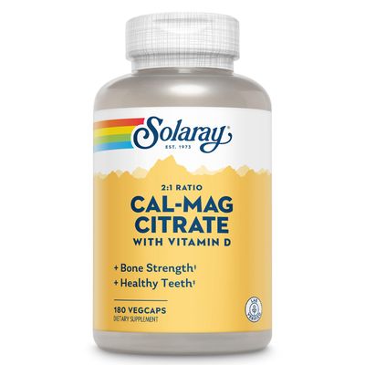 Solaray Calcium &amp; Magnesium Citrate 2:1 Ratio w/Vitamin D-3, Healthy Bones, Muscle &amp; Nervous System Support, High Absorption 180 Capsules