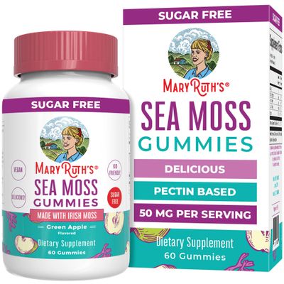 MaryRuth&#39;s Sea Moss Gummies | Irish Moss | Chondrus crispus | Formulated for Adults &amp; Kids Ages 4+ | Delicious Green Apple Flavor | 50 mg Per Serving | Sugar Free | Vegan | Non-GMO | 1 Fl Oz