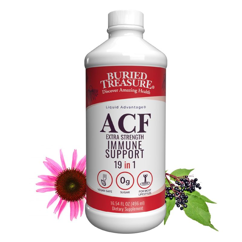 Buried Treasure ACF Extra Strength Immune Support - 16 oz, 16 Servings, Liquid Dietary Immunity Boost w/ Elderberry, Vitamin C &amp; Zinc, Herbal Formula