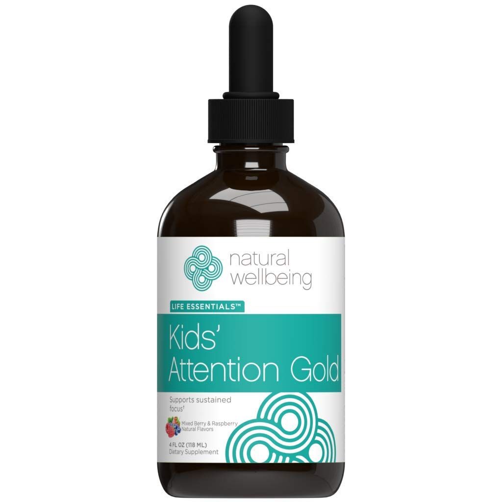 Natural Wellbeing Kids&#39; Attention Gold - Natural Support for Focus and Concentration with Rhodiola - Mixed Berry &amp; Raspberry Flavor - 4 oz (118 ml)