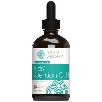 Natural Wellbeing Kids&#39; Attention Gold - Natural Support for Focus and Concentration with Rhodiola - Mixed Berry &amp; Raspberry Flavor - 4 oz (118 ml)