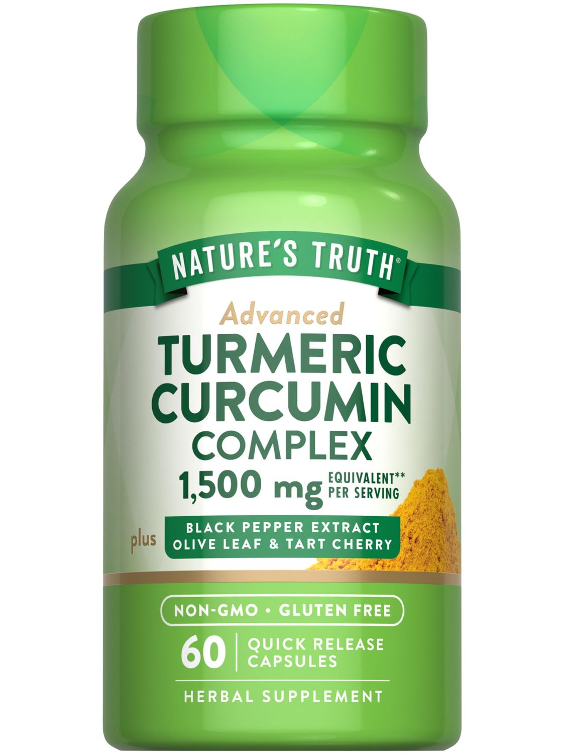 Turmeric Curcumin 1500 mg | 60 Capsules | With Black Pepper Extract, Olive Leaf &amp; Tart Cherry | Non-GMO, Gluten Free Supplement | by Nature&#39;s Truth