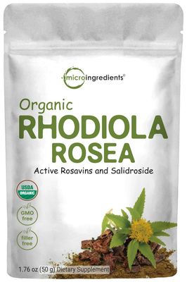 Micro Ingredients Organic Rhodiola Rosea Root Extract, 50g Powder | Adaptogenic Herb Based Supplement with Active Rosavins &amp; Salidrosides | Supports Energy &amp; Relaxation | No GMOs, Filler Free