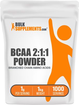 BulkSupplements.com BCAA 2:1:1 Powder - Branched Chain Amino Acids, BCAA Supplement, BCAAs Amino Acids Powder - Unflavored &amp; Gluten Free, 1000mg per Serving, 1kg (2.2 lbs) (Pack of 1)