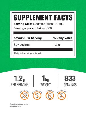 BulkSupplements.com Soy Lecithin Powder - Lecithin Supplement, Lecithin 1200mg Powder - Lecithin Powder Food Grade, Gluten Free, 1200mg per Serving, 1kg (2.2 lbs) (Pack of 1)