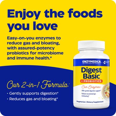 Enzymedica, Digest Basic + Probiotics, Gentle Digestive Enzymes with 400 Million CFU Active Cultures per Capsule, 90 Count